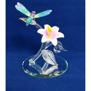 Glass Baron Dragonfly on Lily Figurine 22kt Gold Air Brushed‎ T3 336-BR 4"